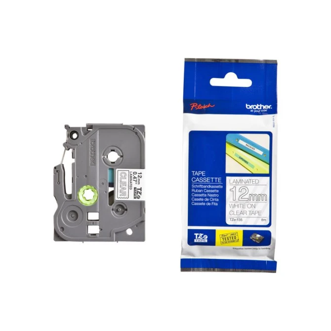 BROTHER TZe135 Labeltape 12 mm x 8 m Wit op Transparant