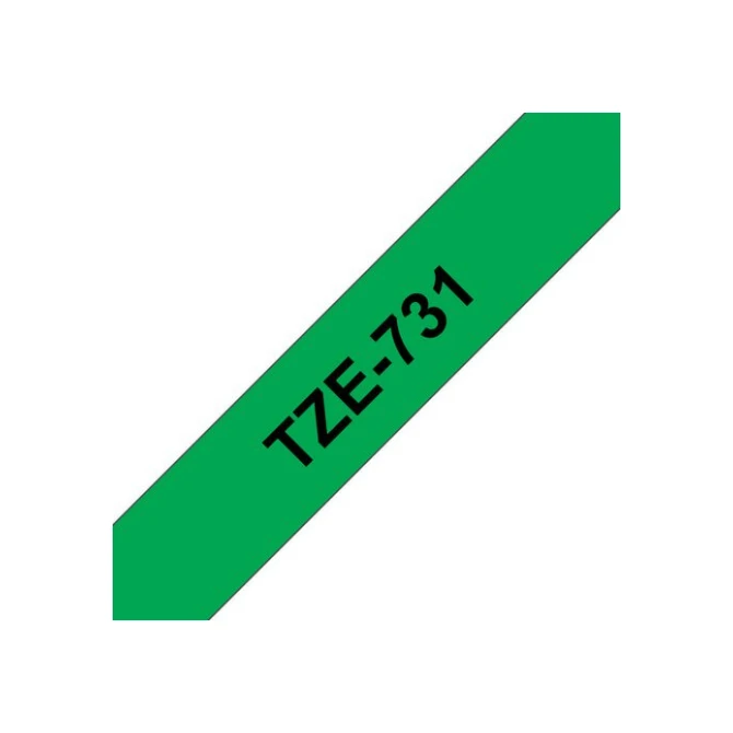 BROTHER TZe731 Labeltape 12 mm x 8 m Zwart op Groen BROTHER TZe731 Labeltape 12 mm x 8 m Zwart op Groen