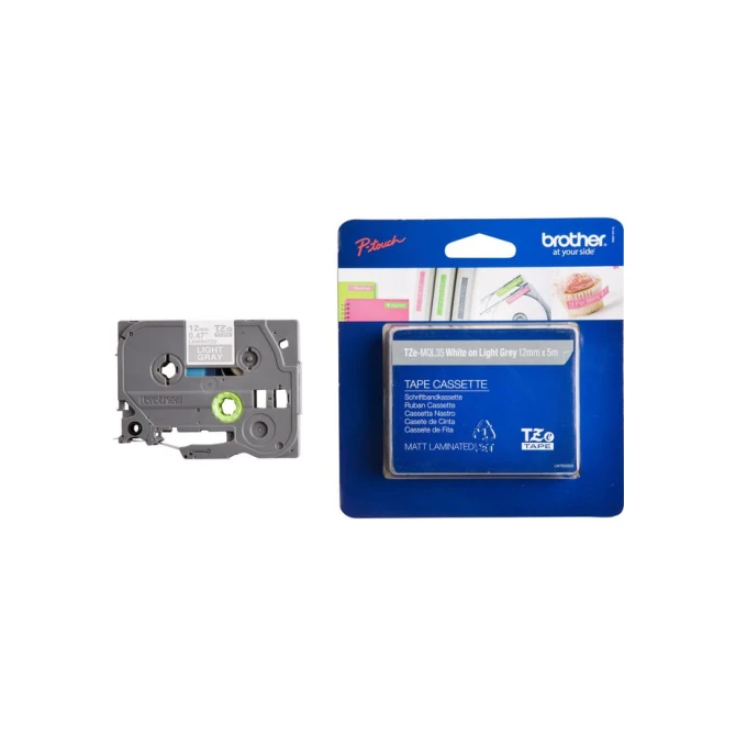 BROTHER TZeMQL35 Labeltape 12 mm x 5 m Wit op Lichtgrijs