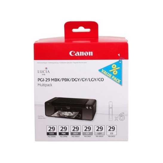 CANON PGI-29 Inktcartridge Zwart en Grijs (pak 6 stuks)