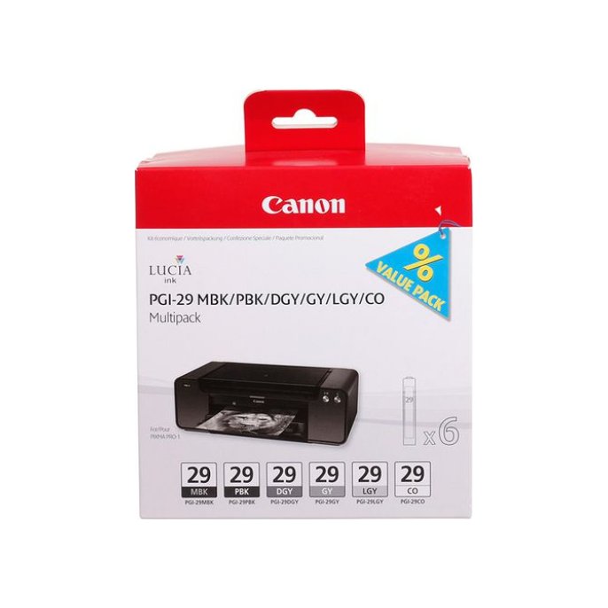 CANON PGI-29 Inktcartridge Zwart en Grijs (pak 6 stuks) CANON PGI-29 Inktcartridge Zwart en Grijs (pak 6 stuks)