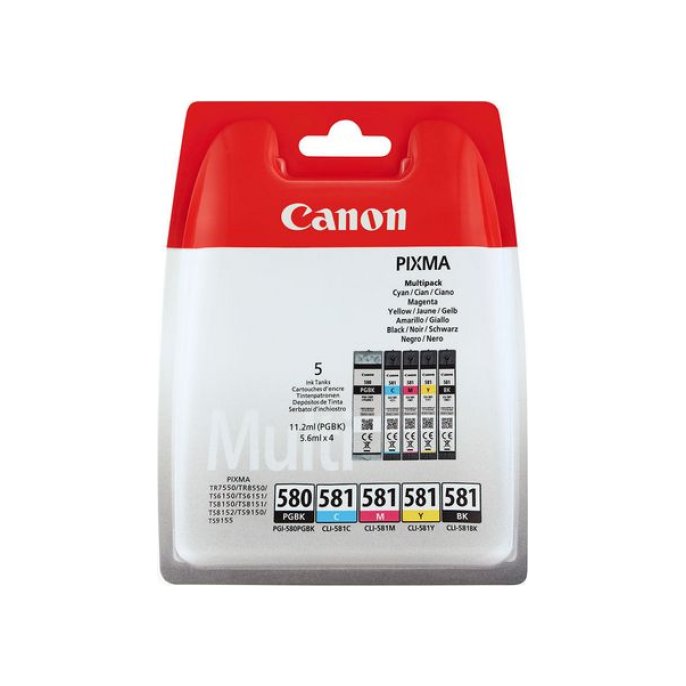 CANON PGI-580/CLI-581 Inktcartridge Zwart en kleur (blister 5 stuks) CANON PGI-580/CLI-581 Inktcartridge Zwart en kleur (blister 5 stuks)