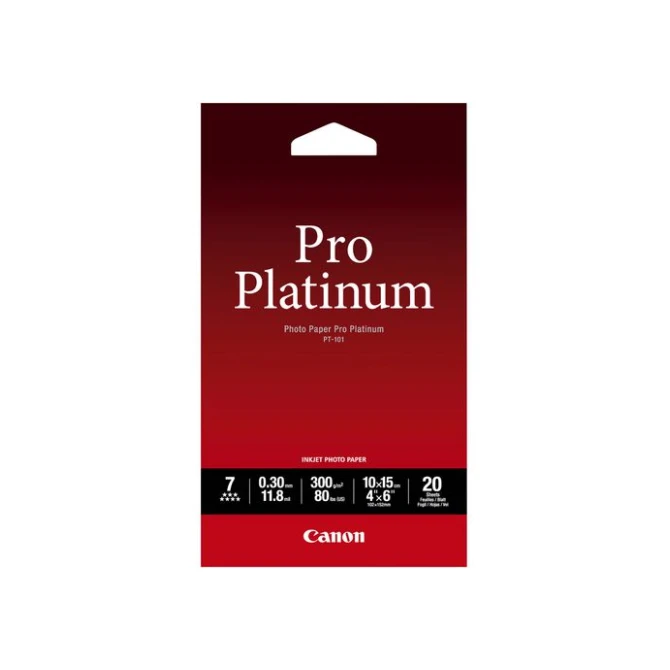 CANON PT-101 Pro Platinum Ink-Jet fotopapier 100 x 150 mm 300 grams wit (pak 20 vel) CANON PT-101 Pro Platinum Ink-Jet fotopapier 100 x 150 mm 300 grams wit (pak 20 vel)