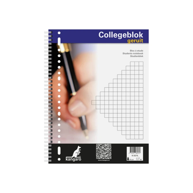 Collegeblok Kangaro A4 23R ruit 80v/pk5