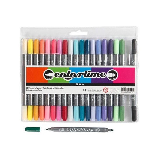 Colortime Stiften met dubbele punt. lijndikte 2.3 + 3.6mm. assorti (pak 20 stuks)