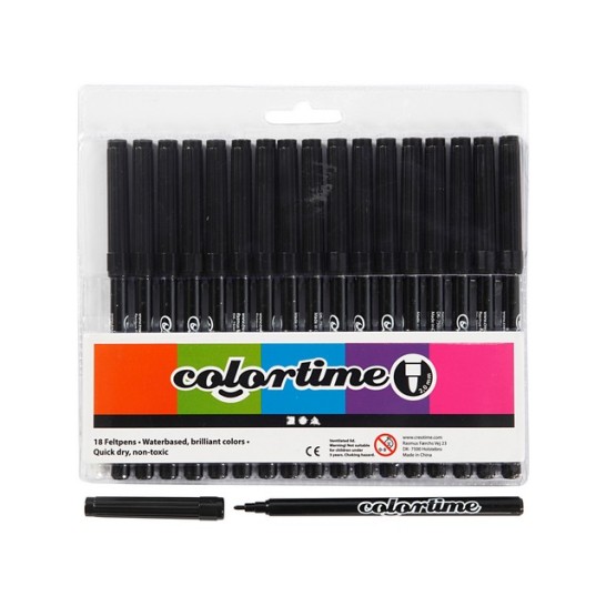 Colortime Zwarte Stiften (pak 18 stuks)
