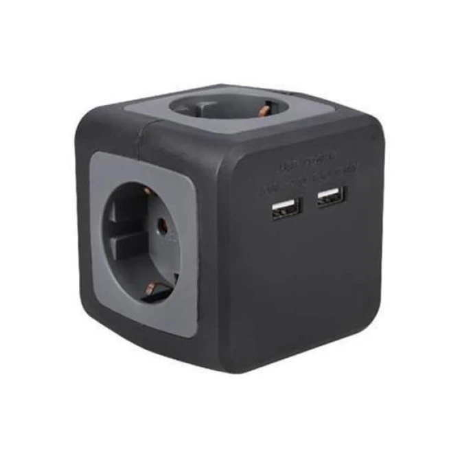 Cube Stekkerdoos met draadloos oplaadstation 4 Contactpunten 2 USB-poorten Grijs Cube Stekkerdoos met draadloos oplaadstation 4 Contactpunten 2 USB-poorten Grijs