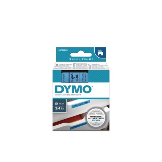 DYMO D1 Labelcassette 19 mm x 7 m Zwart op Blauw