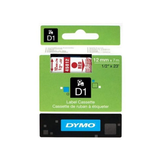 DYMO D1 labeltape 12 mm Rood op transparant 45012