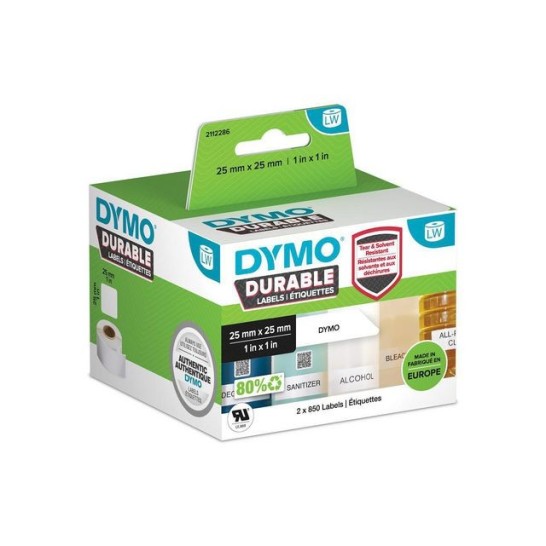 DYMO LW Adreslabels 25 x 25 mm Papier Zwart op Wit (doos 2 rollen)