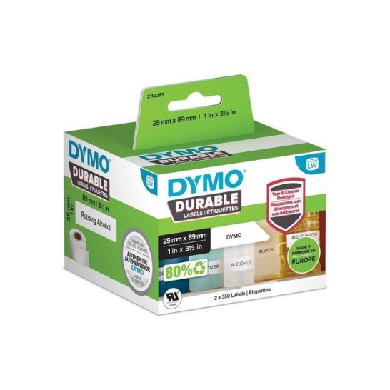DYMO LW Labels 25 x 89 mm Papier Zwart op Wit (doos 2 rollen)