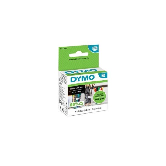 DYMO LW Labels Papier 13 x 25 mm Zwart op Wit (pak 1000 stuks)