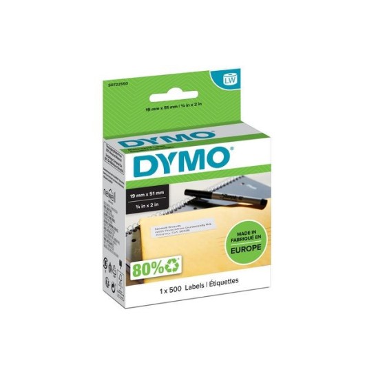 DYMO LW Labels Papier 19 x 51 mm Zwart op Wit (rol 500 stuks)