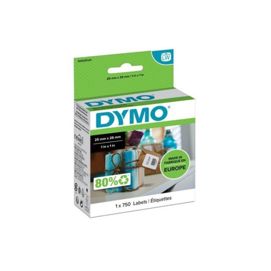 DYMO LW Labels Papier 25 x 25 mm Zwart op Wit (pak 750 stuks)