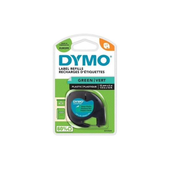 DYMO LetraTag Labeltape Plastic 12 mm x 4 m Zwart op Groen