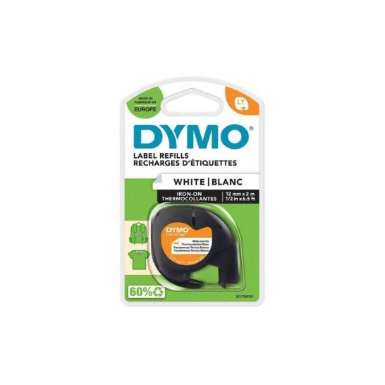 DYMO LetraTag Strijkbare Labeltape 12 mm x 2 m Zwart op Wit