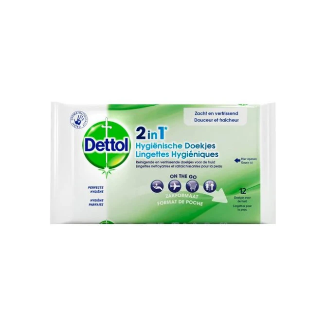 Dettol 2-in-1 Hygienedoekjes (pak 12 stuks) Dettol 2-in-1 Hygienedoekjes (pak 12 stuks)
