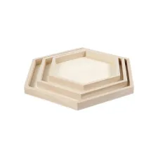 Creotime Dienblad hexagonaal hout (pak 3 stuks)