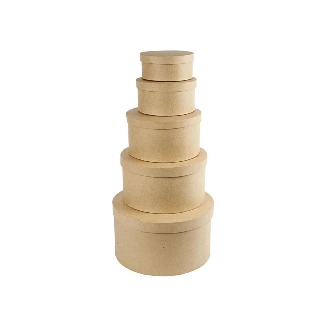 Creotime Doos rond div maten papier-maché/pk5 (pak 5 stuks)