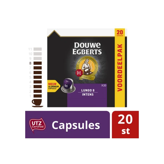 Douwe Egberts Lungo Intens UTZ Koffiecapsules (doos 10 x 20 stuks) Douwe Egberts Lungo Intens UTZ Koffiecapsules (doos 10 x 20 stuks)