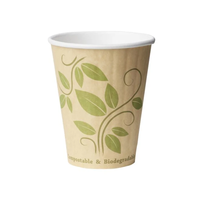 Duni Eco Drinkbeker Dubbelwandig Karton 240 ml Beige Groen (pak 40 stuks)