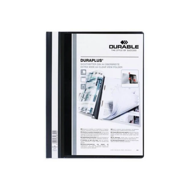 DURABLE Duraplus Snelhechtmap A4 Extra Breed PP 100 vel Zwart (pak 25 stuks) DURABLE Duraplus Snelhechtmap A4 Extra Breed PP 100 vel Zwart (pak 25 stuks)