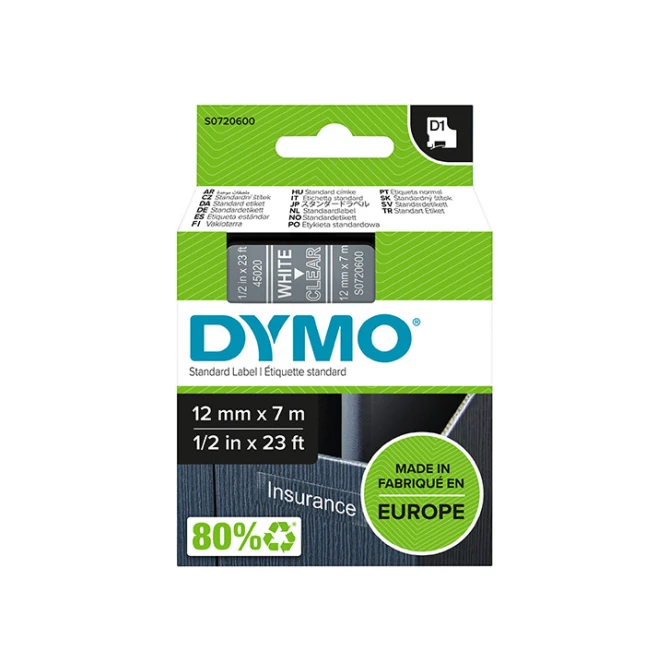 DYMO Dymo S0720600 / 45020 tape wit op transparant 12 mm (origineel)