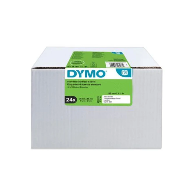 DYMO LW Adreslabels Papier 28 x 89 mm Zwart op Wit (pak 24 x 130 stuks)