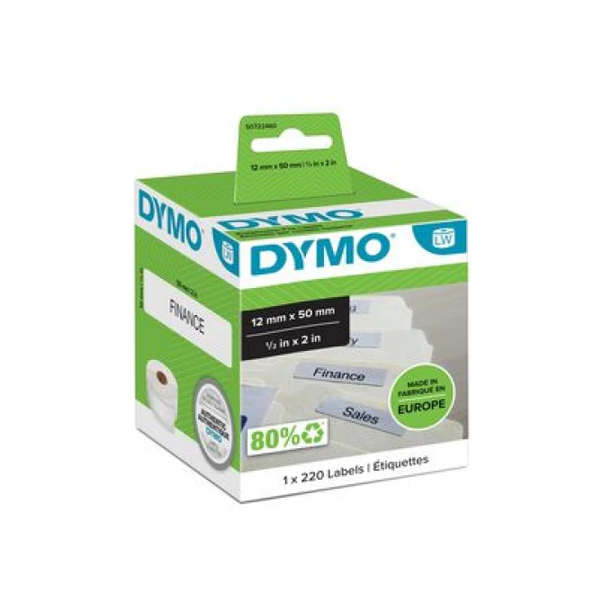 DYMO LW Hangmaplabels Papier 12 x 50 mm Zwart op Wit (pak 220 stuks) DYMO LW Hangmaplabels Papier 12 x 50 mm Zwart op Wit (pak 220 stuks)