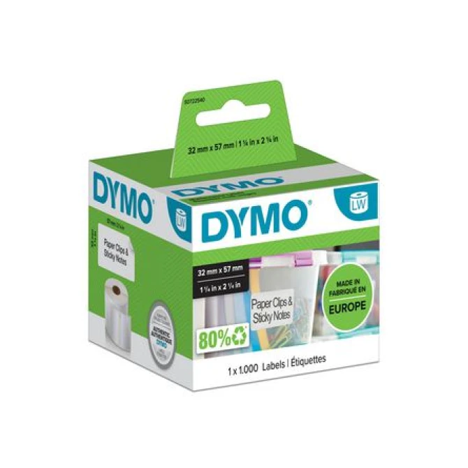 DYMO LW Labels Papier 32 x 57 mm Zwart op Wit (rol 1000 stuks) DYMO LW Labels Papier 32 x 57 mm Zwart op Wit (rol 1000 stuks)