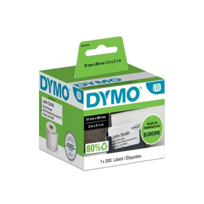 DYMO LW Naambadge Kaartjes Papier 51 x 89 mm Wit (rol 300 stuks)