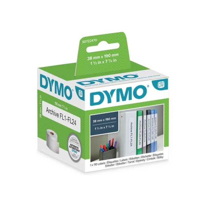 DYMO LW Ordnerlabels Papier 38 x 190 mm Zwart op Wit (rol 110 stuks)