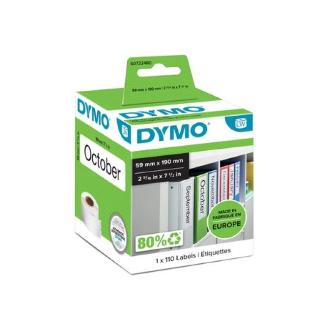 DYMO LW Ordnerlabels Papier 59 x 190 mm Zwart op Wit (pak 110 stuks) DYMO LW Ordnerlabels Papier 59 x 190 mm Zwart op Wit (pak 110 stuks)
