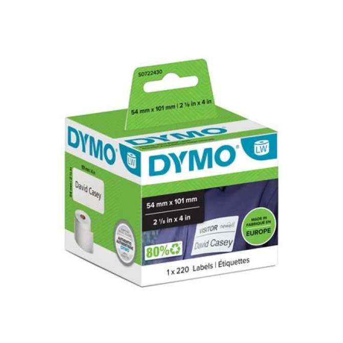 DYMO LW Verzendlabels Papier 54 x 101 mm Zwart op Wit (rol 220 stuks) DYMO LW Verzendlabels Papier 54 x 101 mm Zwart op Wit (rol 220 stuks)