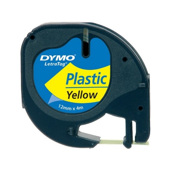 Dymo LetraTag Labeltape Plastic 12 mm x 4 m Zwart op Geel