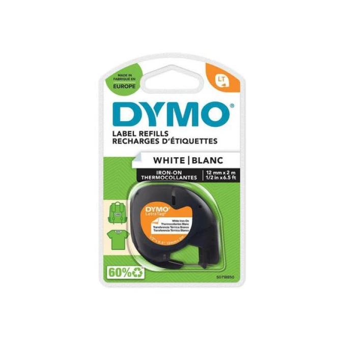 DYMO LetraTag Strijkbare Labeltape 12 mm x 2 m Zwart op Wit