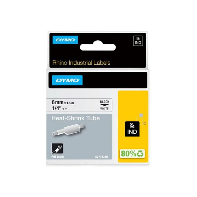 DYMO Rhino Polyolefin Krimpkous 6 mm x 15 m Zwart op Wit