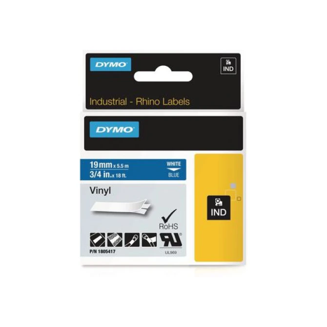 DYMO Rhino Vinyl Labeltape 19 mm Wit op Blauw