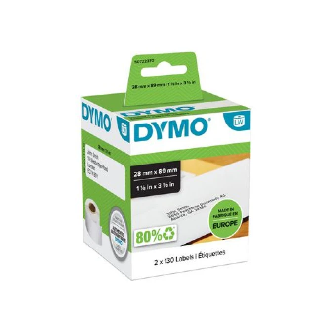 DYMO S0722370 LW Adreslabels Papier 28 x 89 mm Wit (pak 2 rollen) DYMO S0722370 LW Adreslabels Papier 28 x 89 mm Wit (pak 2 rollen)