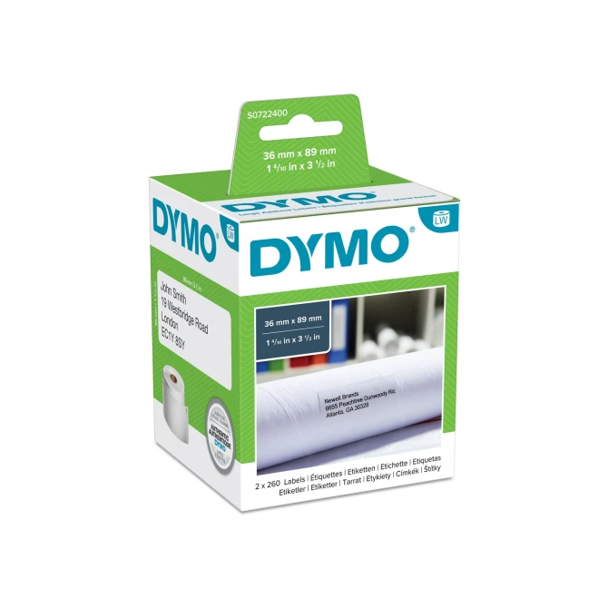 DYMO S0722400 LW Adreslabels Papier 36 x 89 mm Wit (pak 2 rollen) DYMO S0722400 LW Adreslabels Papier 36 x 89 mm Wit (pak 2 rollen)