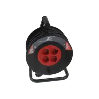 ETM Kabelhaspel 25 meter/4x contacten 3 x 1.0 mm2 vinylsnoer zwart/rood