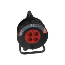 ETM Kabelhaspel 25 meter/4x contacten 3 x 1.0 mm2 vinylsnoer zwart/rood