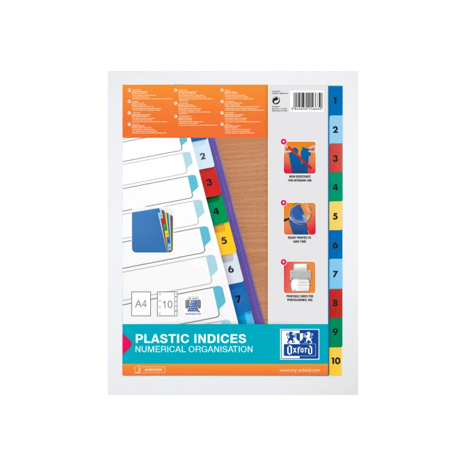 elba Tabbladen gekleurd kunststof 11 rings A4 bedrukte tabs 1-10