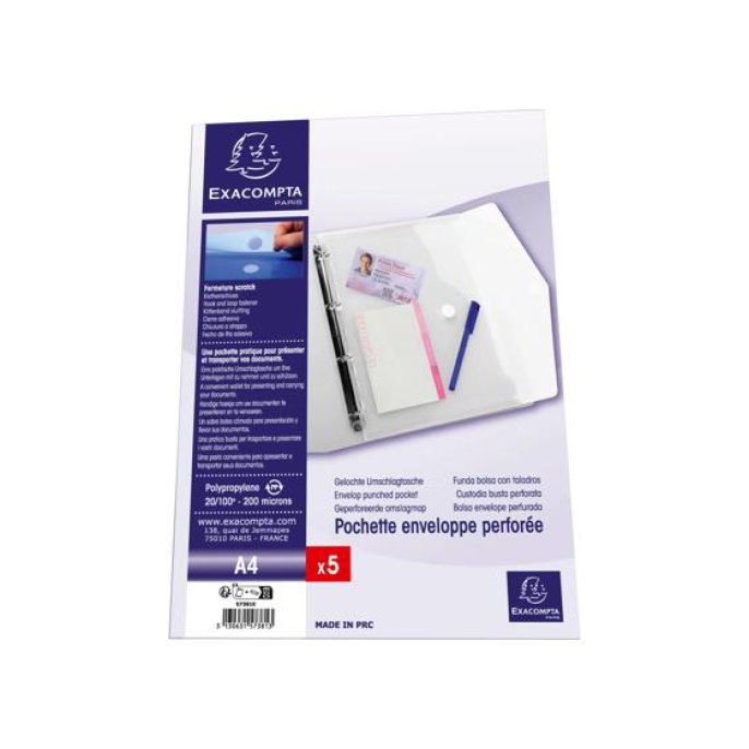 Enveloptas A4 PP perf. transp/pk5 Enveloptas A4 PP perf. transp/pk5