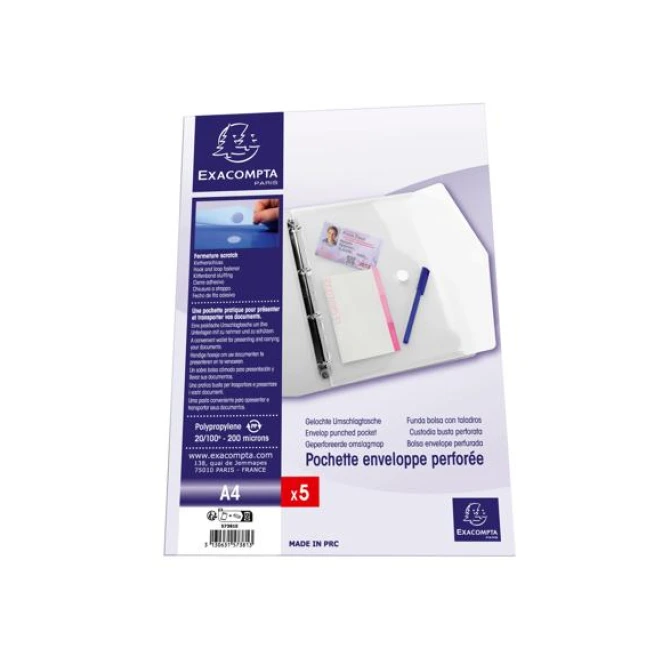 Exacompta Enveloptas A4 PP perf. transp/pk5 Exacompta Enveloptas A4 PP perf. transp/pk5