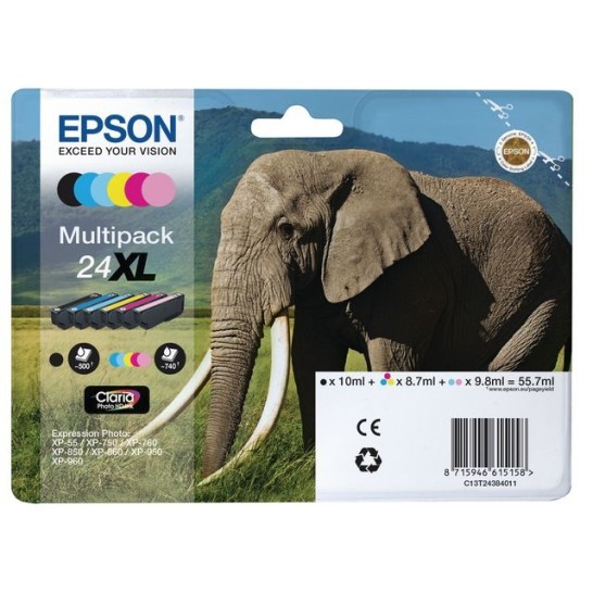 Epson 24XL Inktcartridge Multipack Zwart en kleur (pak 6 stuks)