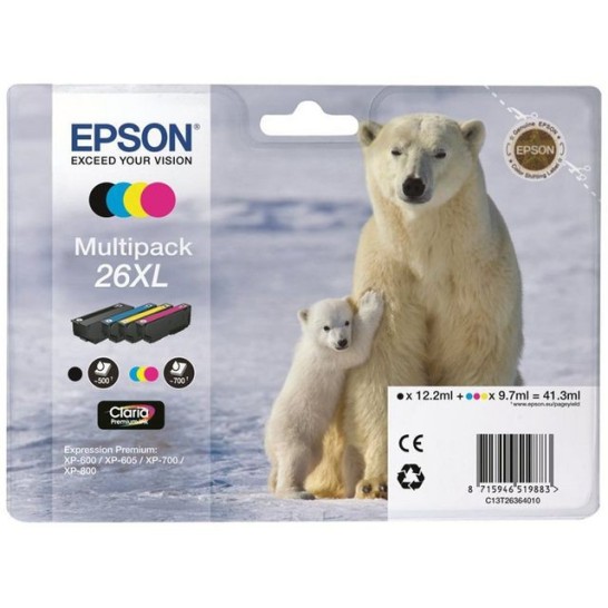 Epson 26XL Inktcartridge Multipack Zwart en kleur (pak 4 stuks)