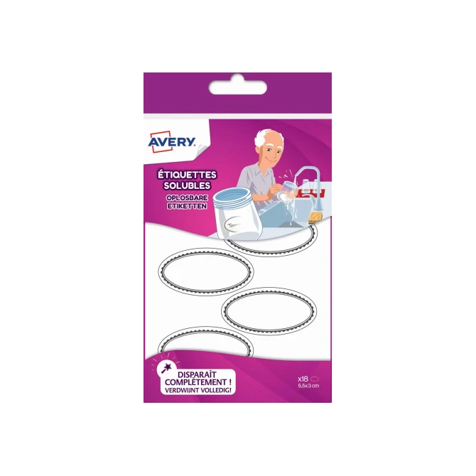 Avery Etiket 55x30mm ovaal oplosbaar wt/bl18