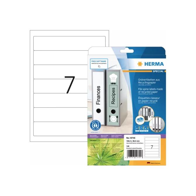 HERMA 10745 Ordneretiketten 192x38mm wit (140 stuks) HERMA 10745 Ordneretiketten 192x38mm wit (140 stuks)