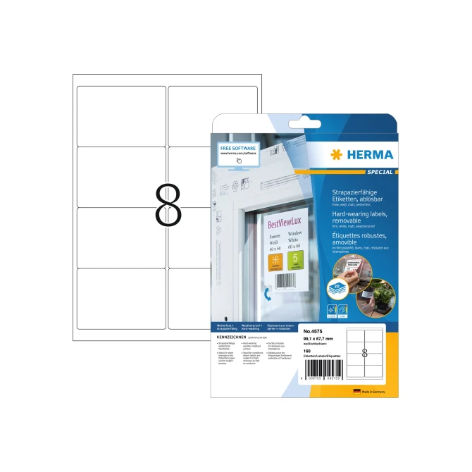 HERMA 4575 Etiket 99.1x67.7mm folie wit / 160 stuks